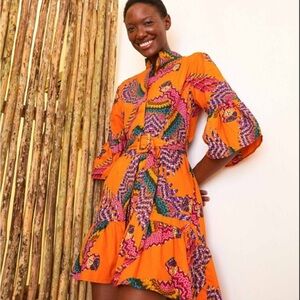 FARM Rio Beaded Macaws Mini Belted Dress Vibrant Tropical Resortwear Large NWT